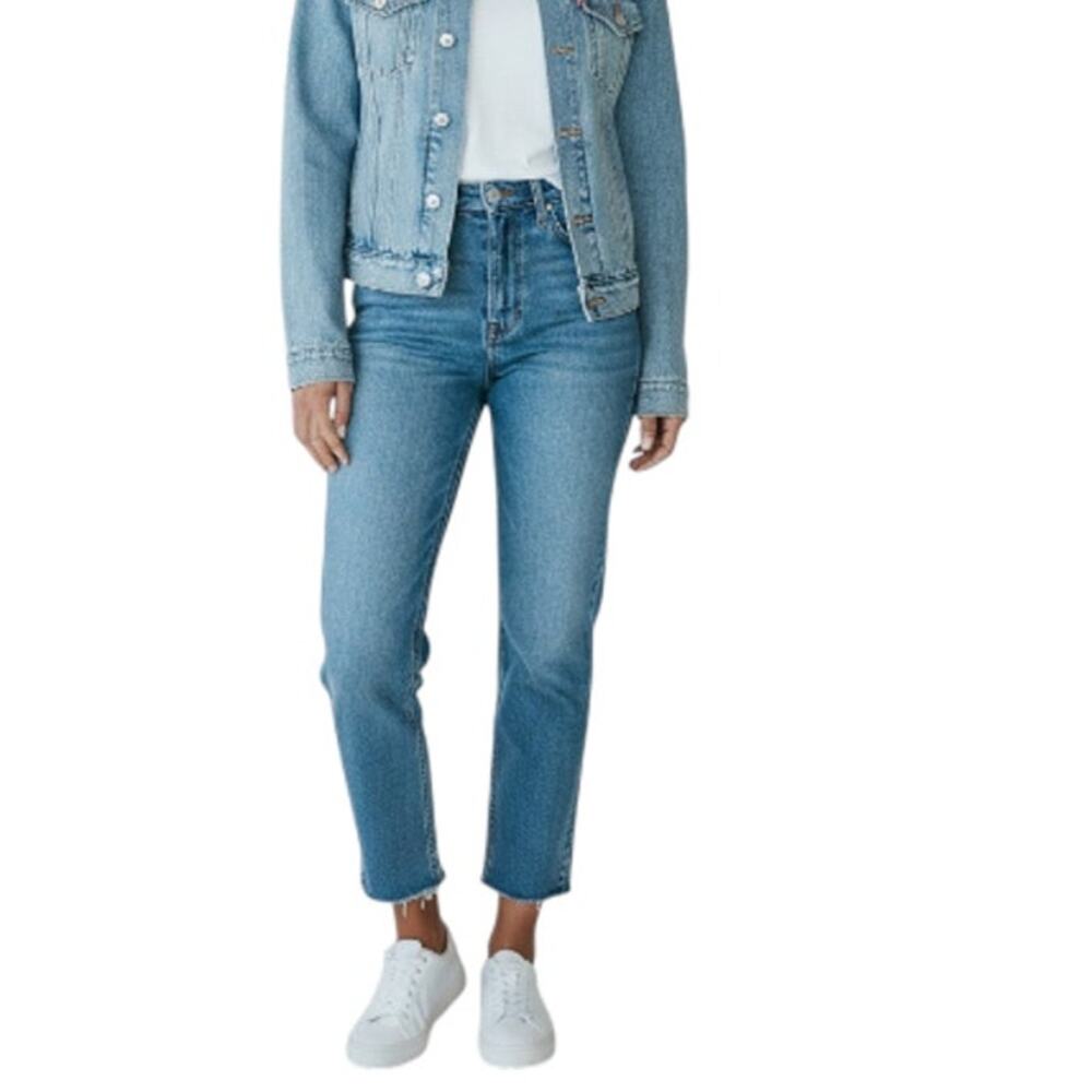 LEVI'S 501 Straight Jean Sz 26 Blue Cropped Classic Frayed Grunge Cowgirl Travel